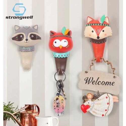 Stongwell Nordic Cartoon Animal Coat Hook Little Fox Bear Rabbit Deer Hanger Single Clothes Hooks Home Bathroom Wall Decoration