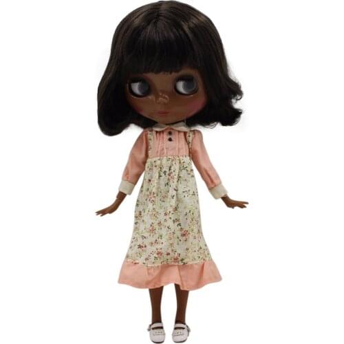 ICY DBS Blyth doll super black skin short black hair deep brown hair joint body shiny face 1/6 bjd 30cm toy anime girl