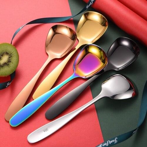 1PC Stainless Steel Soup Spoon Large Size Square Teaspoon Gold Silver Dinnerware Rice Ice Cream Dessert Scoop Kitchen Tableware