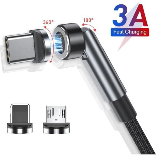 540 Rotate Magnetic Cable 3A Fast Charging USB Type C Magnet Charger For iPhone Samsung Mobile Phone Micro USB-C Data Wire Cord