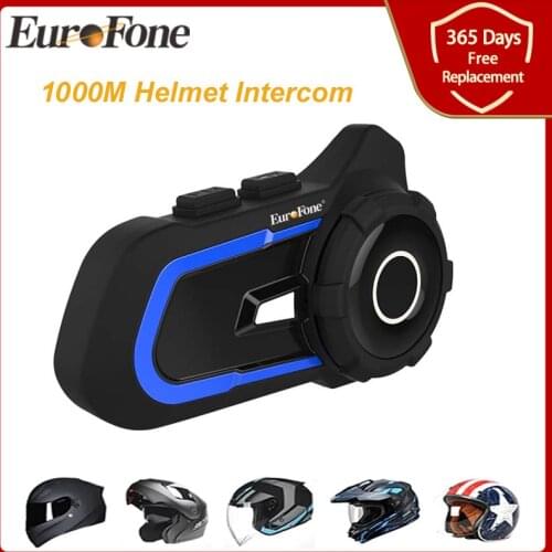 EuroFone S2 Universal Pairing Bluetooth 5.1 Motorcycle for Full/Open Face Helmet Intercom Riders Talking Headset FM Radio