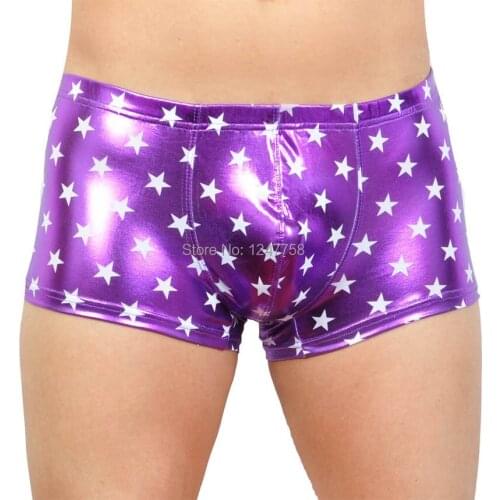 3Pcs/Lot Mens Underwear Bulge Pouch Trunks Square Cut Short Pants Shiny Star Faux Boxer