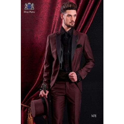 2017 Latest Coat Pant Designs Italian Burgundy Men Prom Suit Slim Fit 2 Piece Tuxedo Custom Groom Suits Gentle Blazer Masculino