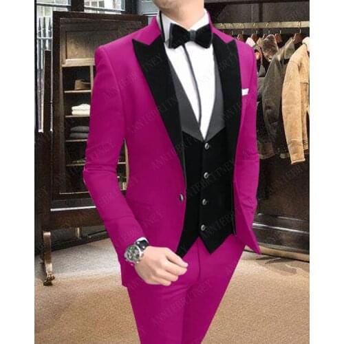 ANNIEBRITNEY Custom Made Velvet Lapel Mens Suit Set Formal Wedding Prom Groom Tuxedo Big Size Blazer (Jacket+Pants+Velvet Vest