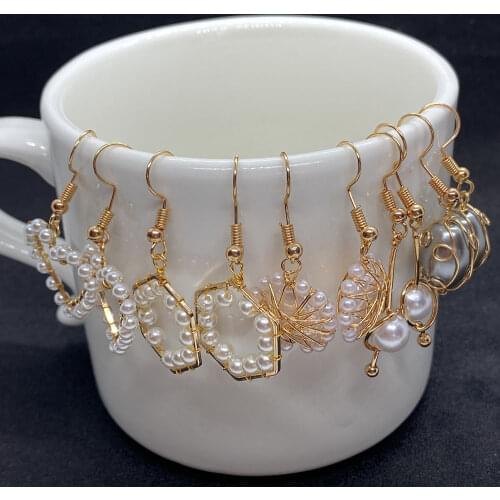 Natural Crystal Lady Earring Set Irregular Small Earring Set Imitation Pearl Earrings DIY Fashion Jewelry Accessories 4pcs/bag