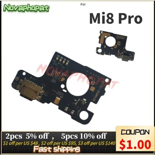 Novaphopat For Xiaomi Mi 8 Pro USB Dock Charging Port Charger Plug Flex Cable Mic Microphone Board + tracking