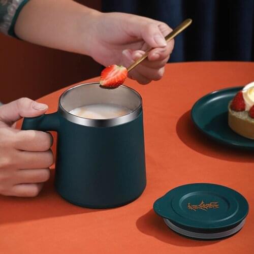 New 420ML 304 Stainless Steel Thermos Mugs Office Cup with Handle with Lid Insulated Tea Mug Thermos Coffee Cup Office Thermoses