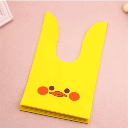 Wholesale 50pcs/lot Cute Rabbit Ear Cookies Packaging Bags Yellow Duck Snack Bags For Party Decoration Plastic Candy Bags