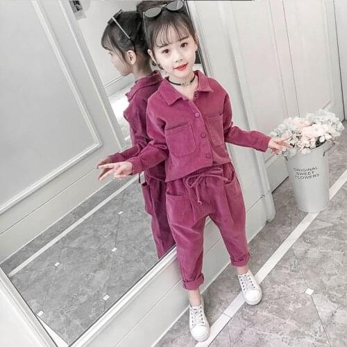 Autumn New Kids Clothing Set Baby Girl Fashion Shirt Top + Pants Two-piece Spring Long Sleeve Corduroy Sets Childrens Costume