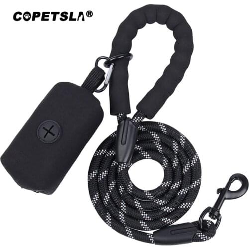 Copetsla Durable Dog Leash with Poop Bag Dispenser Strong Reflective Pet Rope Walking Training Round Leash Belt For Dogs Cats