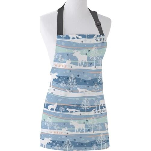 Christmas Snowflakes And Elk Kitchen Aprons BBQ Bib Apron for Cooking Baking Restaurant Pinafore Decorations for Home