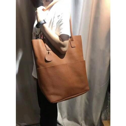 Handmade Soft Real Leather Handbag Women Shoulder Bags Retro Casual Tote Big Bag Top Quality Large capacity Shopping Bucket Bags