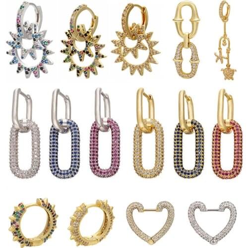 Star Heart Small Hoop Earrings for Women Layered Earring Gear Bang Rivet Rainbow CZ Jewelry Gold Silver Color Aretes Hoops Oval