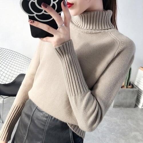 2019 New Women Casual Loose Sweater Autumn Winter Turtleneck Knitted Jumpers short long Sleeve Crocheted Pullovers Streetwear