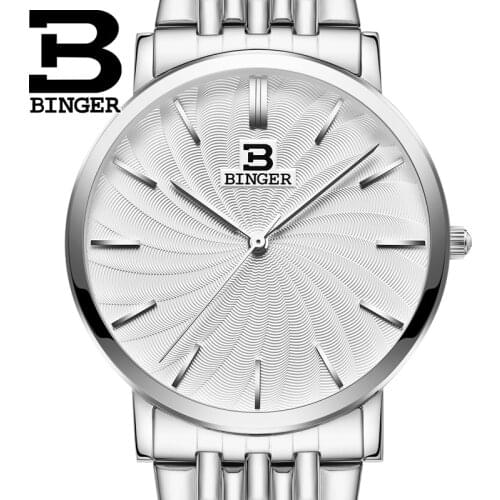 Switzerland BINGER Mens Watch Luxury Brand Quartz Full Stainless Strap Ultrathin Wristwatches Waterproof Males clock B3051M