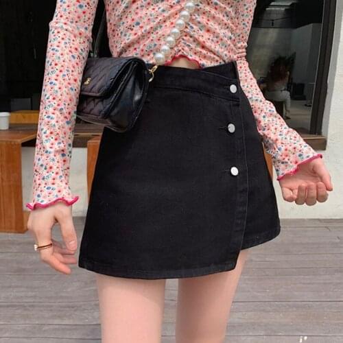 Retro high waist thin irregular a-line denim skirt pants female 2021 new skirt salt short skirt