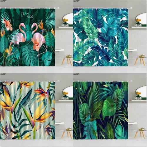 Tropical Green Plant Shower Curtain Flamingo Palm Leaf Flower Monstera Bathroom Supplies Cloth Curtains Decor With Hook Washable