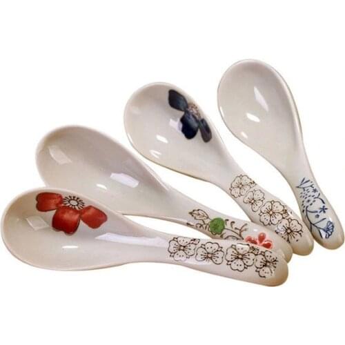 5.5 Inch Japanese Soup Spoon Lace Eating Spoon Pastoral Style Tableware Cute Small Spoon Soup Spoon Household Ceramic Spoon
