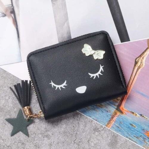 Women Cartoon Bow Tassel Zipper Wallets Female Short Cute Coin Purses Ladies Hot Sale Solid Color Mini Card Holder Money Clip