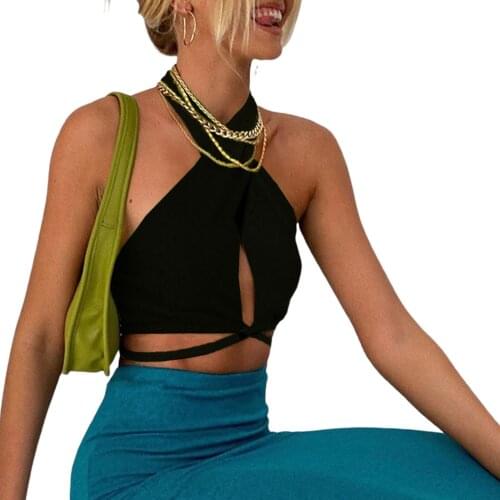 Summer Women Sexy Sleeveless Crop Tops Solid Color Deep V-neck Off-the-shoulder Camisole Black/ Orange Dropshipping