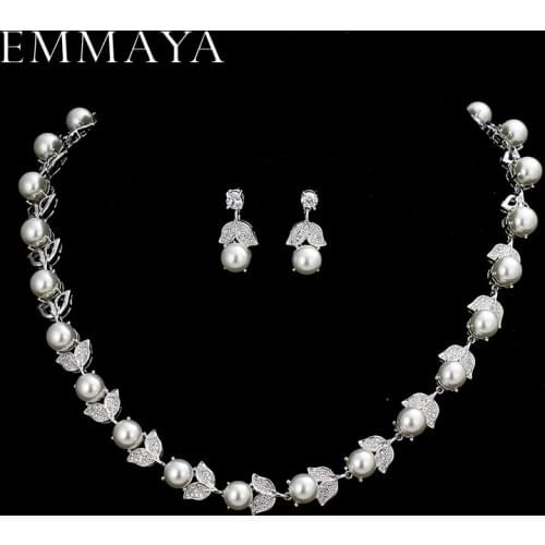 EMMAYA New Silver Color Pearl Jewelry Sets For Women Flower Shape Necklace Earrings Necklace Vintage Wedding Jewelry Set