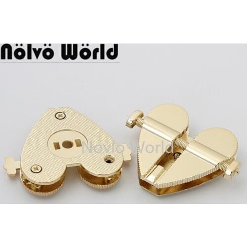 10-50 pieces light gold 42*42mm heart shape press lock with screws for shoulderbag decoration locks purse accessories
