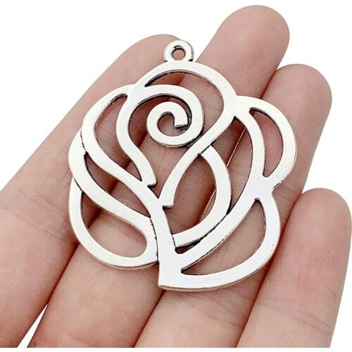 10 x Antique Silver Color Rose Flower Charms Pendants for Necklace Jewellery Making Accessories 47x42mm