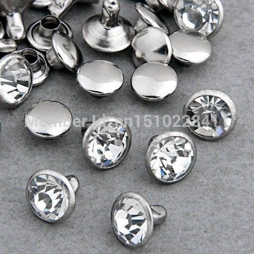 100 Sets 4mm CZ Crystals Rhinestone Rivets Silver Nailhead Spots Studs DIY Shipping Free