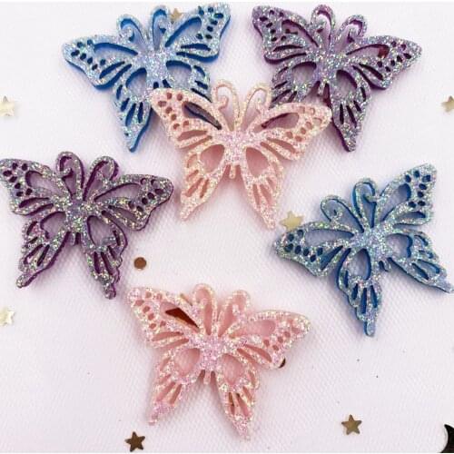 16PCS Felt Fabric Glitter Paillette Hollow Butterfly Applique Wedding DIY Sewing Patch Hair Accessories DIY Craft Supplies E27