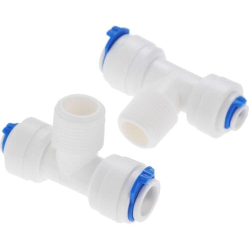 2Pcs Reverse Osmosis Water System Quick Pipe Fittings T-type Tee 1/4 3/8 OD Hose 3/8 BSP Male Therad Plastic Coupling Connectors