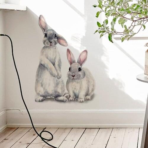 3D Cute Rabbits Wall Sticker Animal Rabbit Decorative Stickers Home Decor for Wall Childrens Kids Room Bedroom Mural Painting