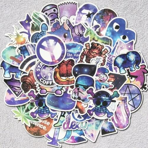 AQK 50pcs Pack Mixed Galaxy Stickers Graffiti Stars Dream Funny Sticker For Skateboard Suitcase Laptop Guitar Fridge Car Decals