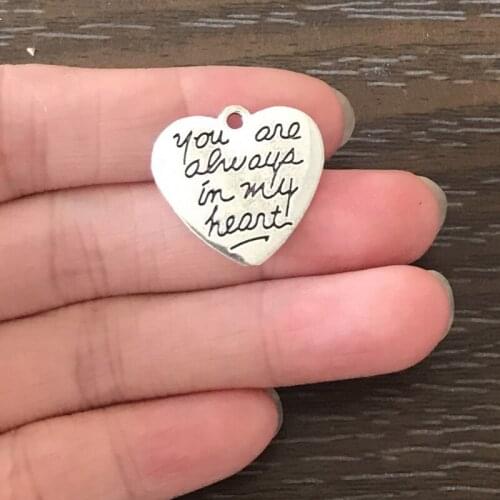 8PCS Heart Charm Zinc Alloy you are always in my heart Pendant Charm for Bracelet Necklace Earrings Keychain Jewelry Making