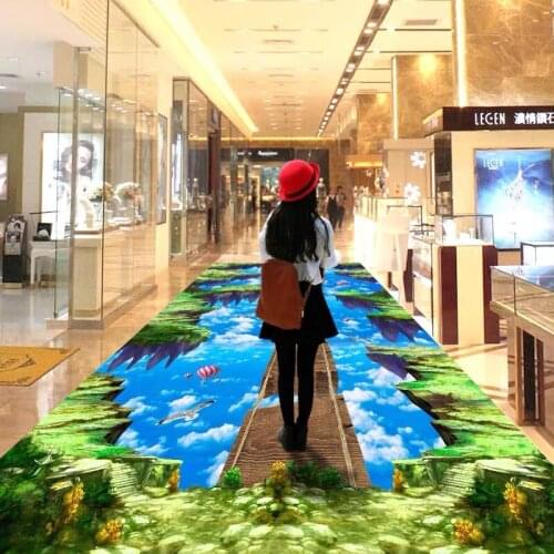 Bacal Custom Any Size PVC Photo Wallpaper 3D Blue Sky White Clouds 3d Floor Mural Sticker Wood Bridge Walkway 3D Floor Outdoor