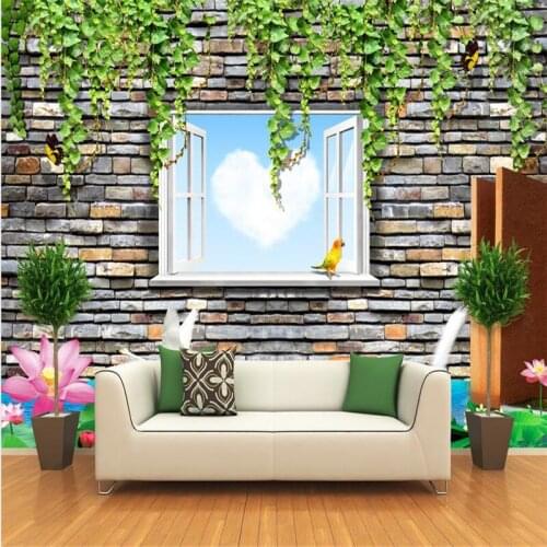 Beibehang Since high definition 3D stereoscopic custom size fast green flower vine brick mural wallpaper Europe PAPEL de parede