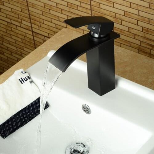 MTTUKZ Black matt basin faucet square waterfall faucet bath hot and cold washbasin mixer taps