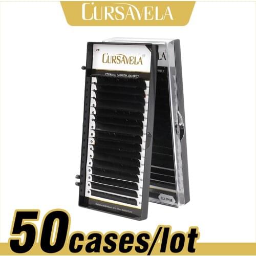 CURSAVELA 50 cases/lot Matte Flat Classic Ellipse Lashes 16 line Split Extension Lashes Soft Natural Glossy Makeup Eyelashes