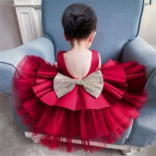 Kids Girls Dress For Baby Sweet Backless Evening Wear Children Party Princess Summer Baptism Clothing Wedding Elegant Costumes