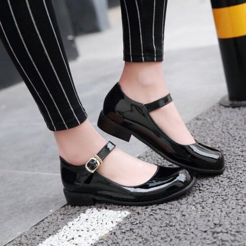 Elegant Flat Shoes Women Mary Jane Ladies Shoes Flats Buckle Strap School Shoes Ballerina Flats Footwear Black Big Size 9 10 43