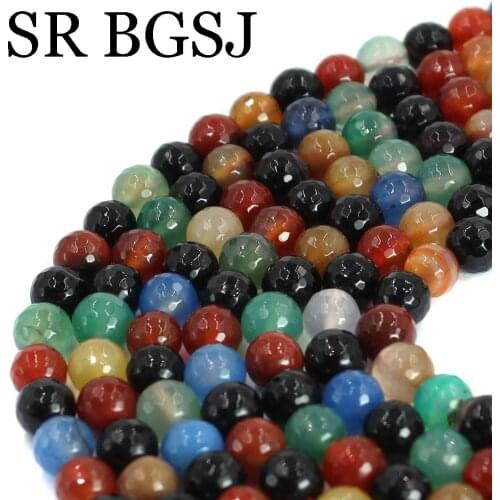 8mm Faceted Round Mixed Agat Gems Natural Stone Jewelry Accessories Wholesale Loose Beads Strand 15"