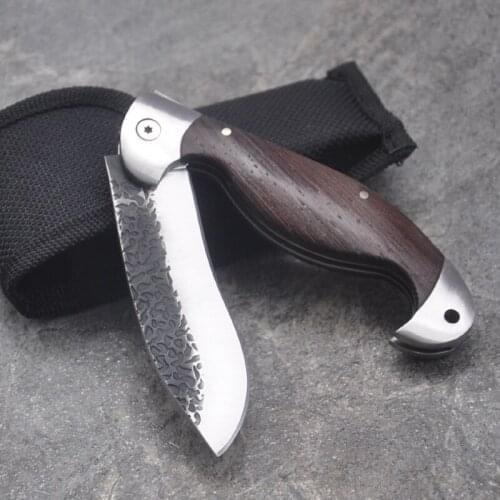 Hot Tactical Folding Blade Knives Ebony Handle Outdoor Camping Survival Hunting Knife Portable Pocket Knife Compact Knives Tool