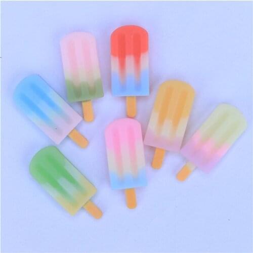 Julie Wang 10PCS Resin Popsicle Charms No Nails Mixed Colors Ice Cream Artificial Food Pendants Jewelry Making Accessory Decor
