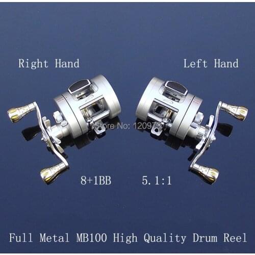 MB100--9BB 5.1:1 Bait Cast Reel Full Metal Casting Drum Reel Trolling Wheel Left Hand or Right Hand Boat Fishing Reel