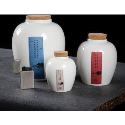 Ceramic Whiteware Tea Containers Ceramic Sealed Can Tea Warehouse Large and Small Number Tea Storage Pot Pottery Jar Tea Bucket