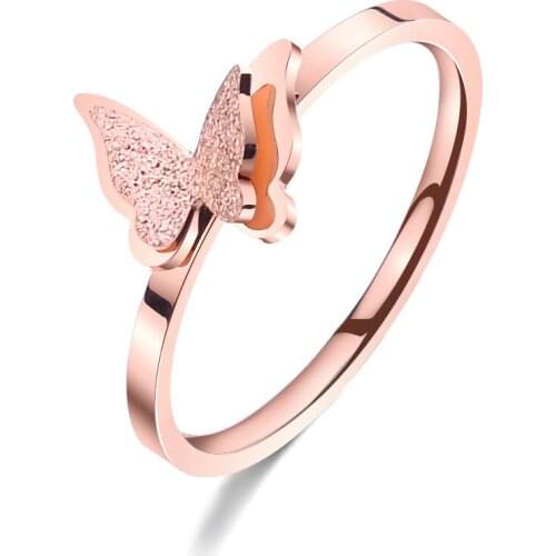 The new version of the simple double butterfly frosted ring stainless steel titanium steel fashion romantic tail ring