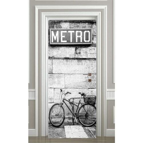 Creative Door Mural Black White Bike Wall Door Sticker DIY Self-adhesive Waterproof Wallpaper Poste for Home Decoration Gift