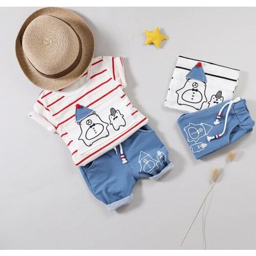 Summer Baby Girls Boys Clothes Suits Infant Cotton Suits Casual Cute Printed T Shirt+Shorts Strap Pants Children Kids Suits