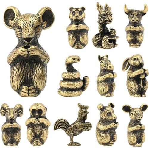 Mini Brass Stick Incense Holder Pocketable Lucky Charm Mini Zodiac Animal Statue Chinese Fengshui Decor Home Office