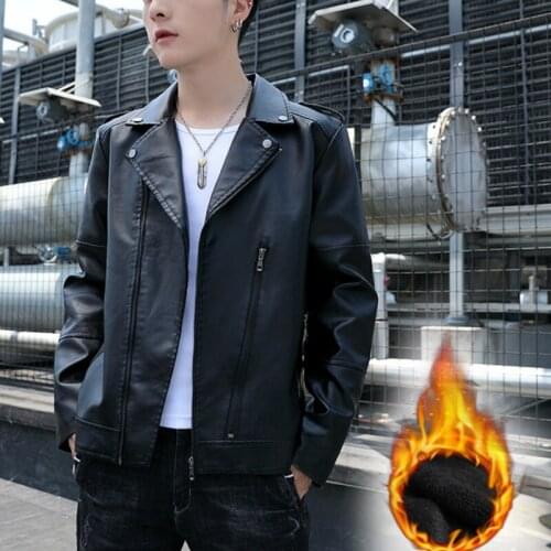 Mens PU Leather Zipper Jacket Winter Male Fleece Warm Coats Casual Streetwear Hip Hop Slim Fit Pilot Jackets Mens Clothing