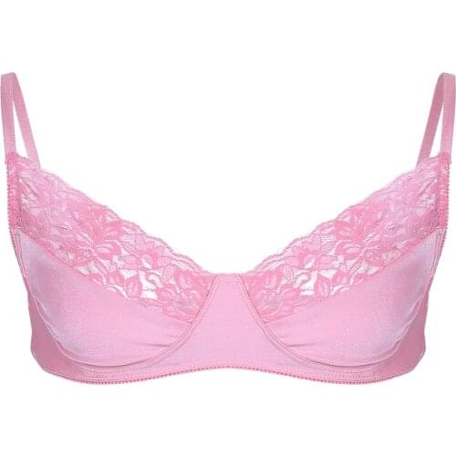 Men Sissy Lingerie Bras Tops Bralette Smooth Fabric and Lace Wire-free Bra Top with Adjustable Shoulder Straps Gay Underwear